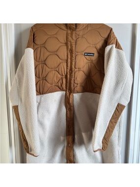 Columbia Quilted Sherpa Sweater Jacket — Tan and Cream